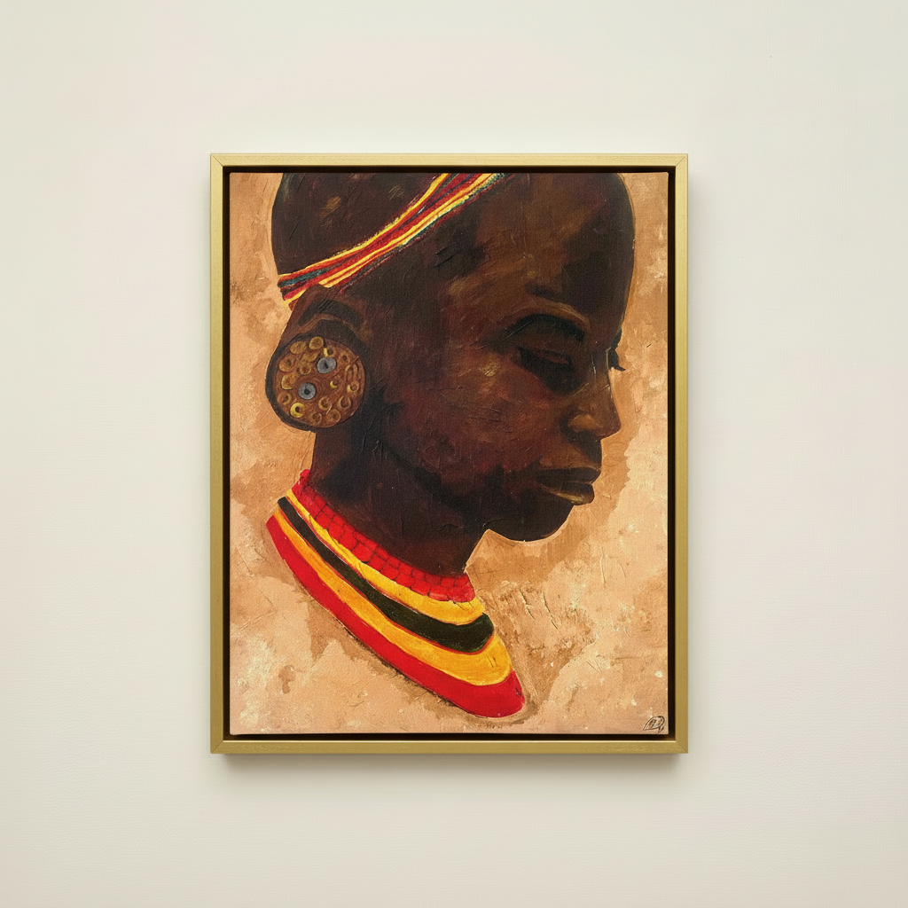 African Girl Portrait Framed Canvas Wall Art | Afrocentric Decor