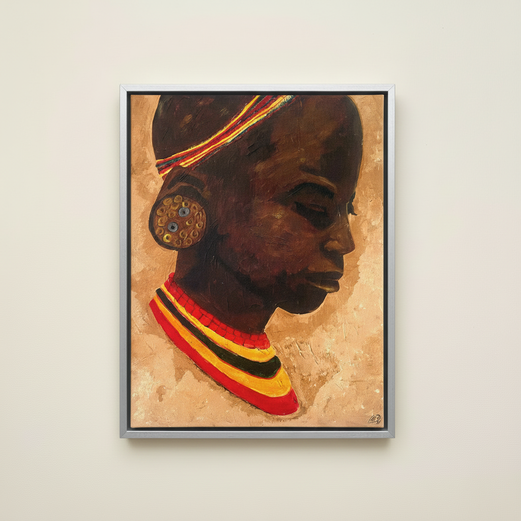 African Girl Portrait Framed Canvas Wall Art | Afrocentric Decor