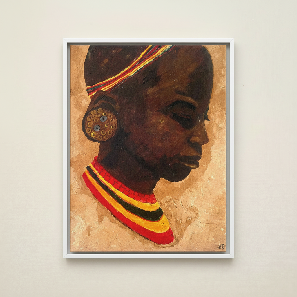 African Girl Portrait Framed Canvas Wall Art | Afrocentric Decor