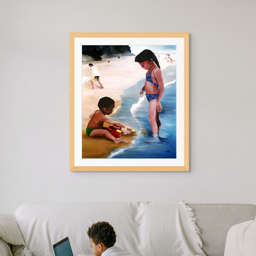Mommy Said giclee print — full artwork, Black children beach art by Antionette Simmons Hodges