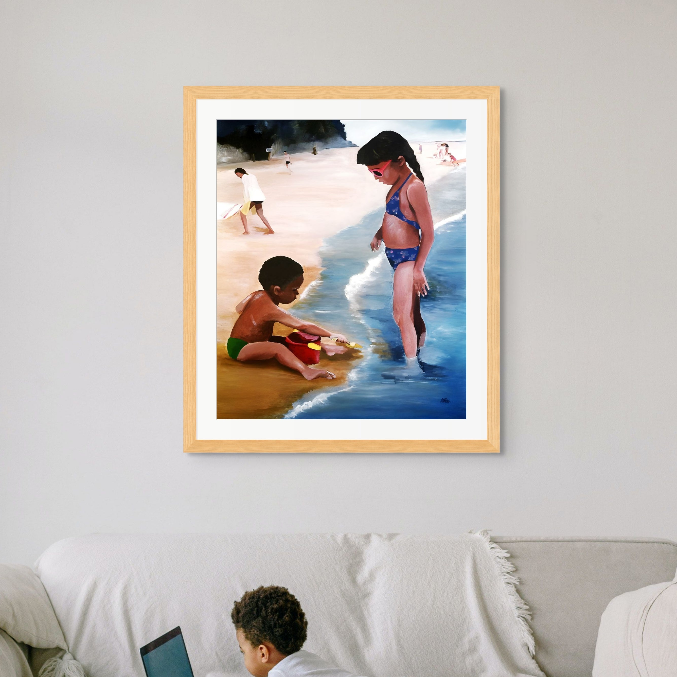 Mommy Said giclee print — full artwork, Black children beach art by Antionette Simmons Hodges