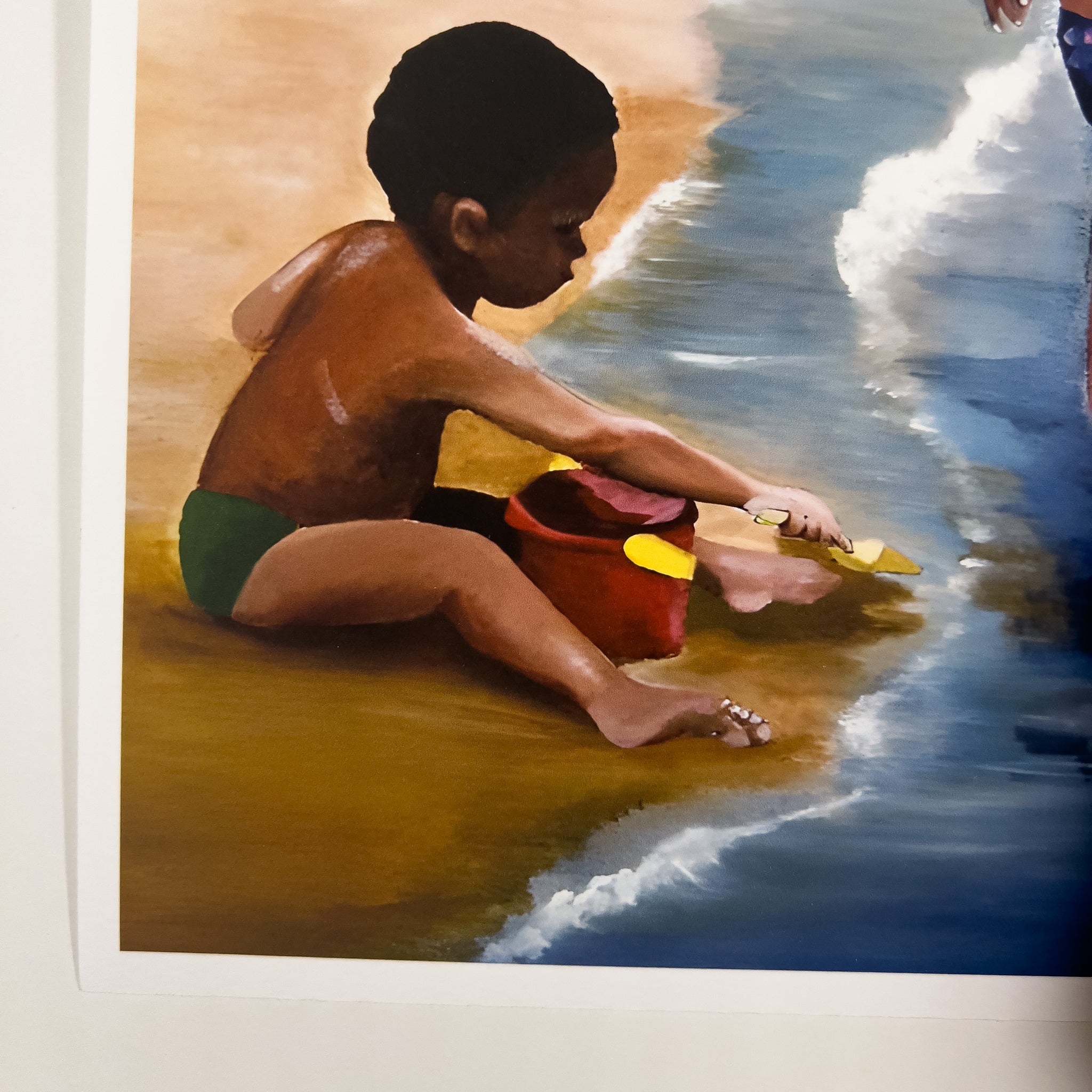 Mommy Said giclee print — lifestyle view, Black children beach art by A.S. Hodges