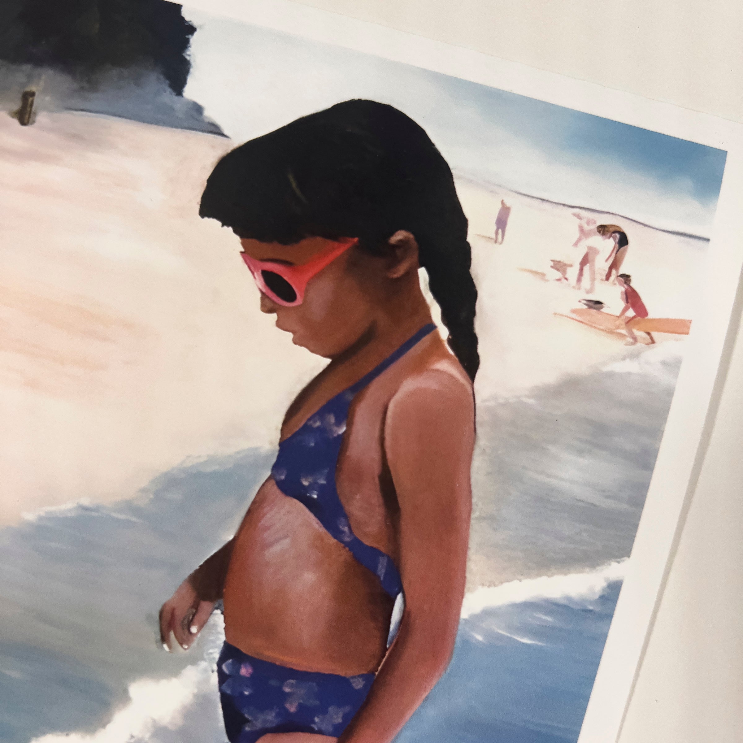 Mommy Said giclee print — lifestyle view, Black children beach art by A.S. Hodges
