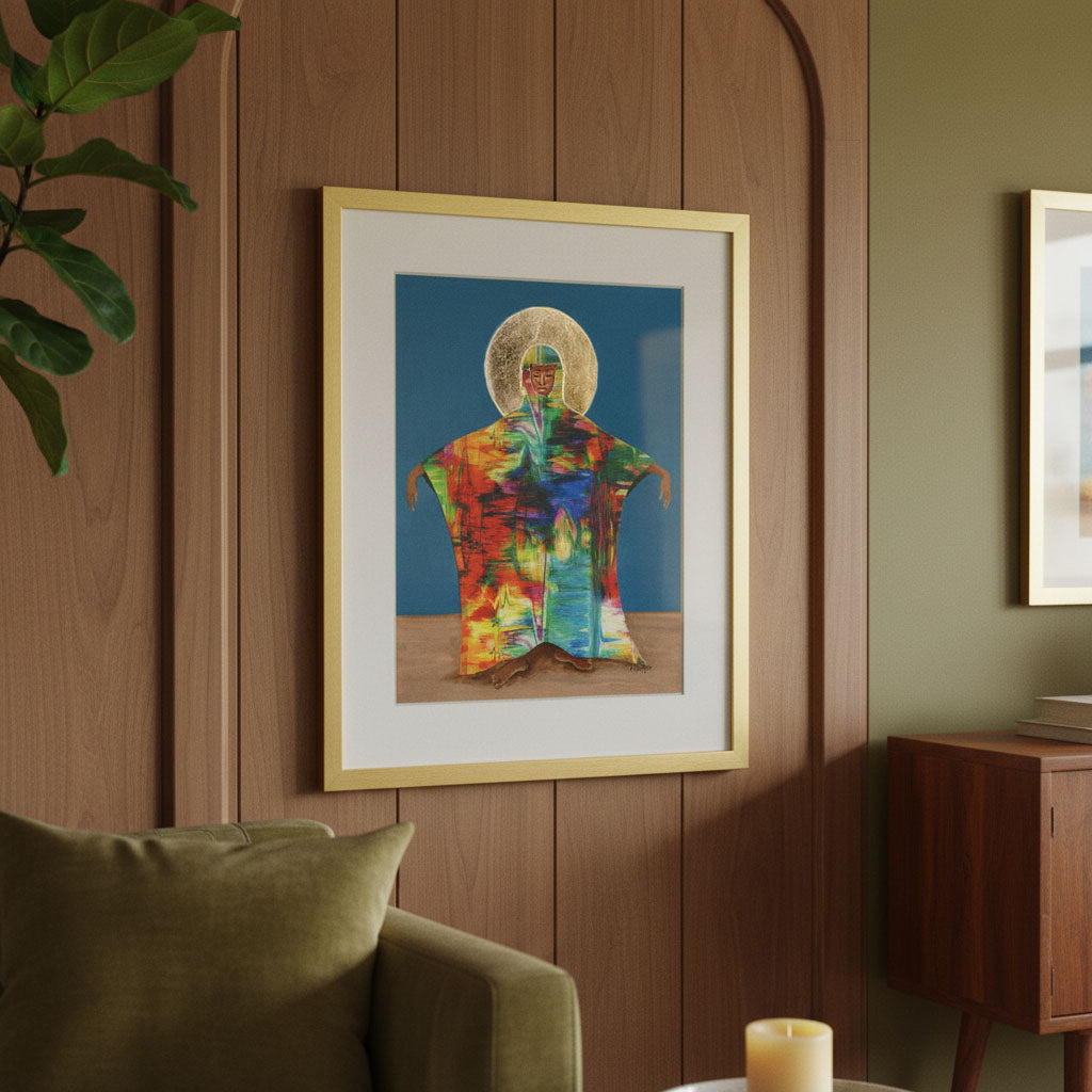 Mother Earth framed giclee print, lifestyle view — Afrocentric spiritual Black woman art
