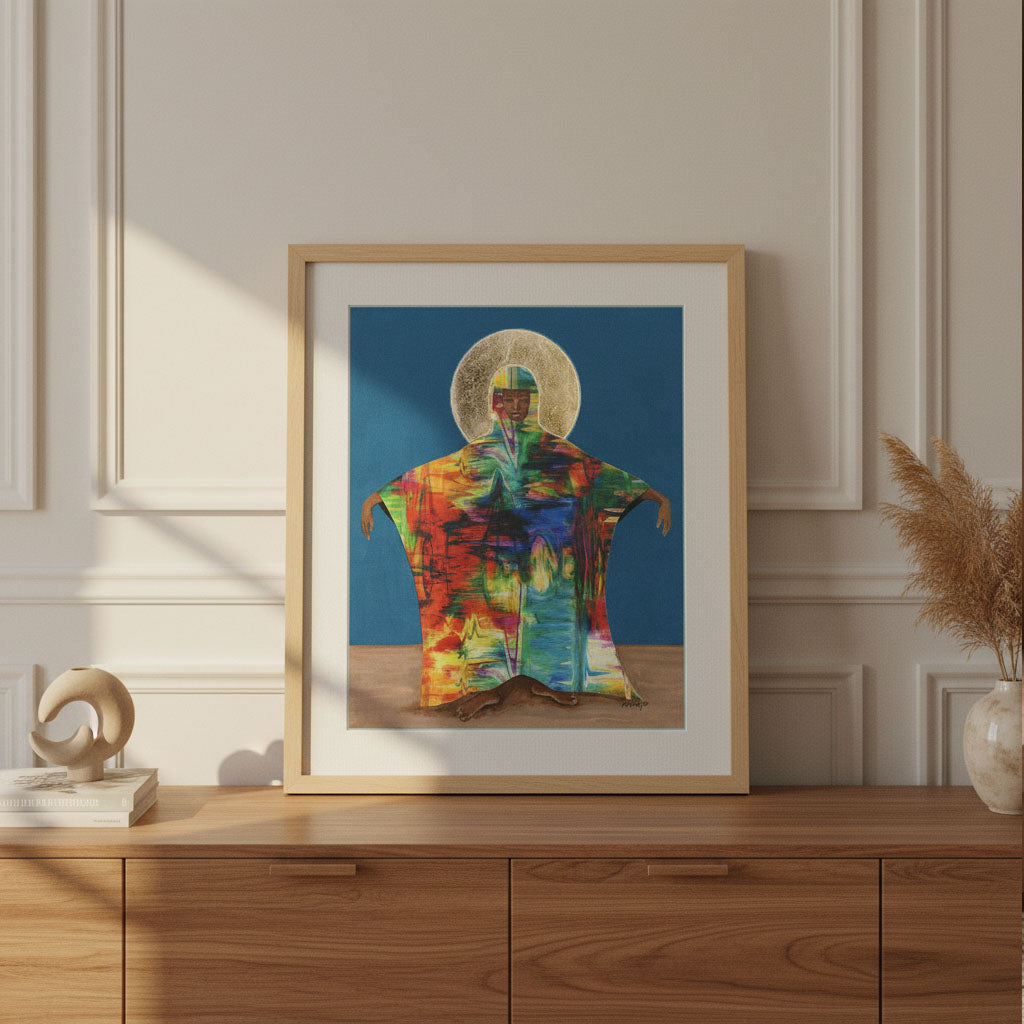 Mother Earth framed giclee print, lifestyle view — Afrocentric spiritual Black woman art