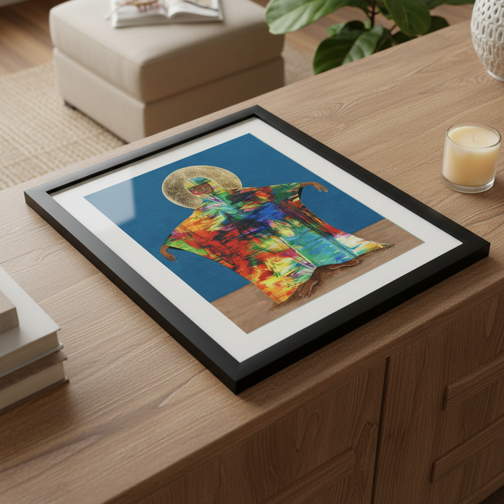 Mother Earth framed giclee print, lifestyle view — Afrocentric spiritual Black woman art