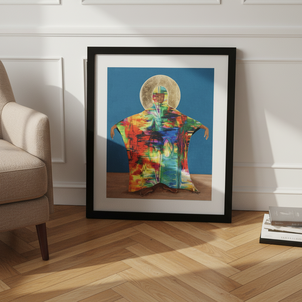 Mother Earth framed giclee print, lifestyle view — Afrocentric spiritual Black woman art