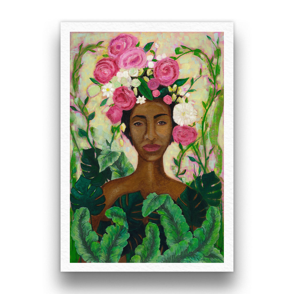 Framed Black Woman Nature Art | Floral Crown Wall Art Print