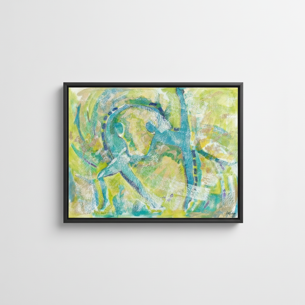 Motion in Teal — Framed Canvas Print, Black