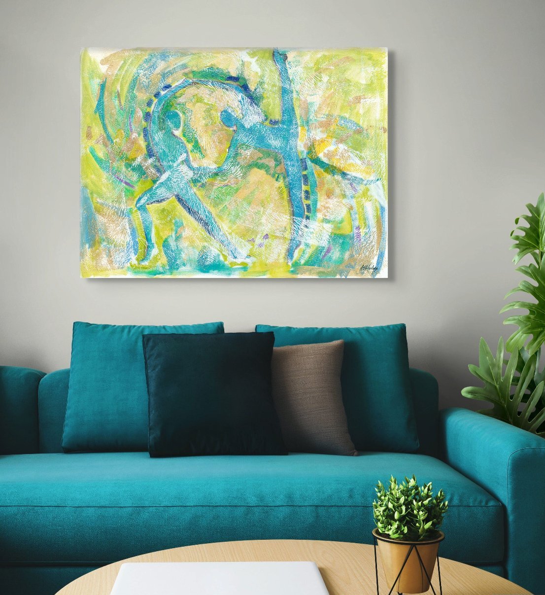 Motion in Teal Stretched Canvas Print