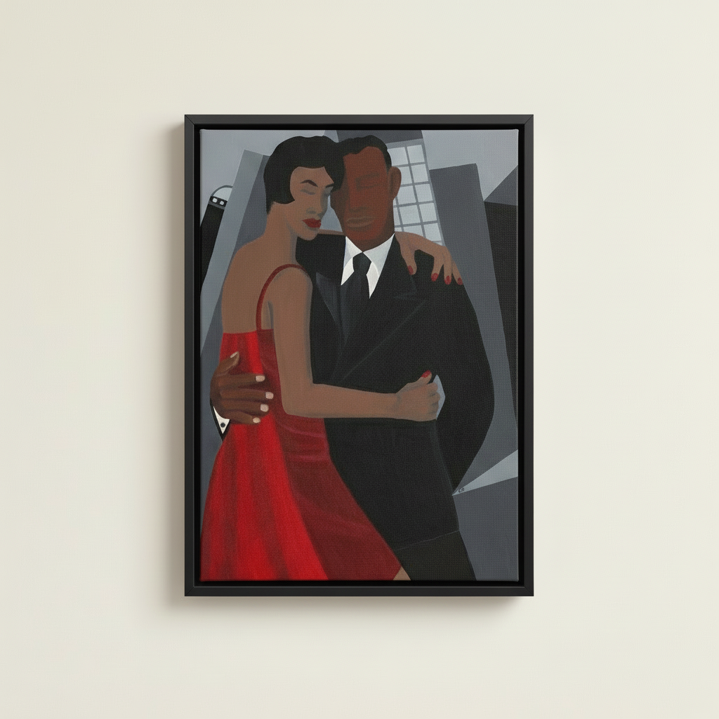 Night on the Town — Framed Canvas Print, Black