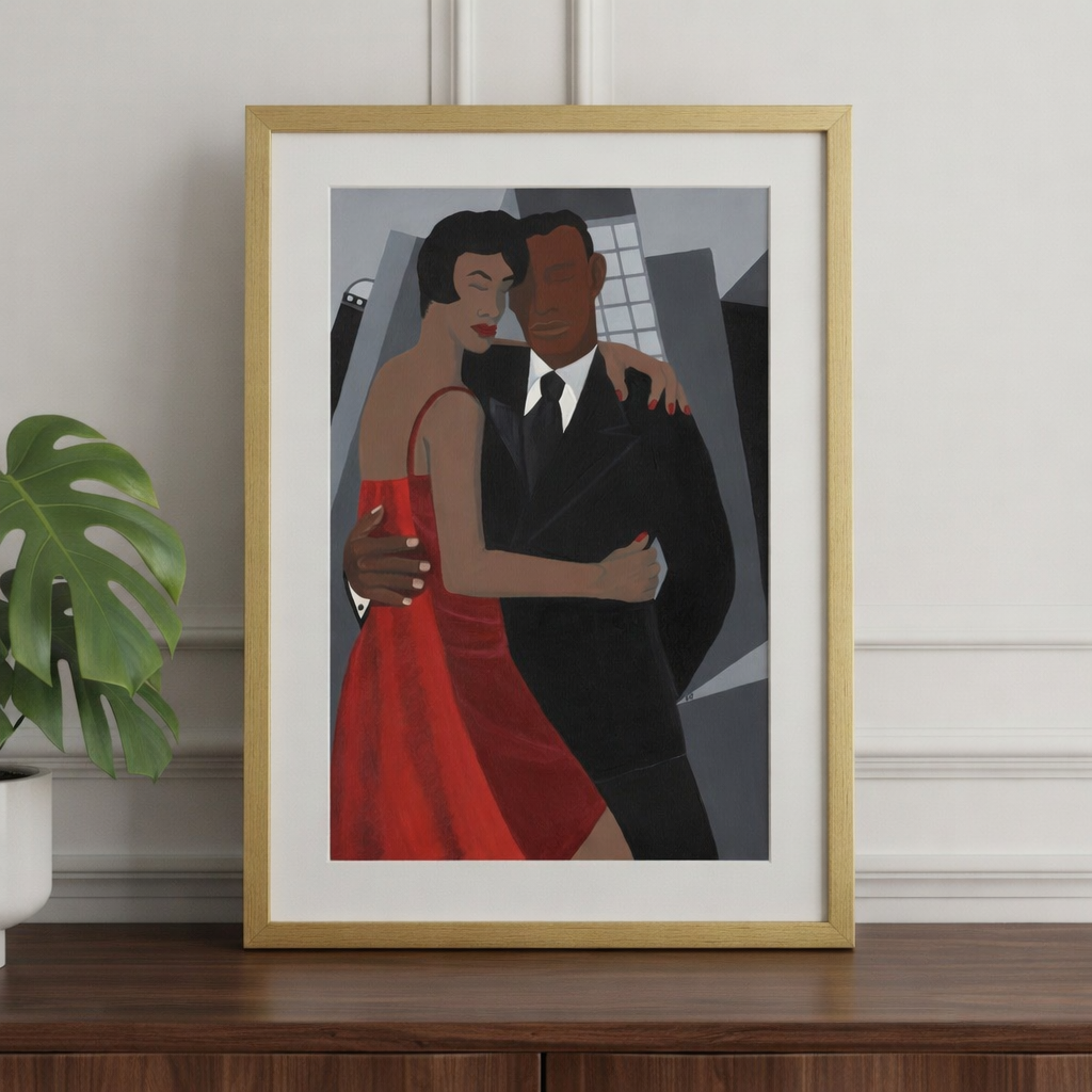 Night on the Town framed giclee print — Black couple romance art by Antionette Simmons Hodges