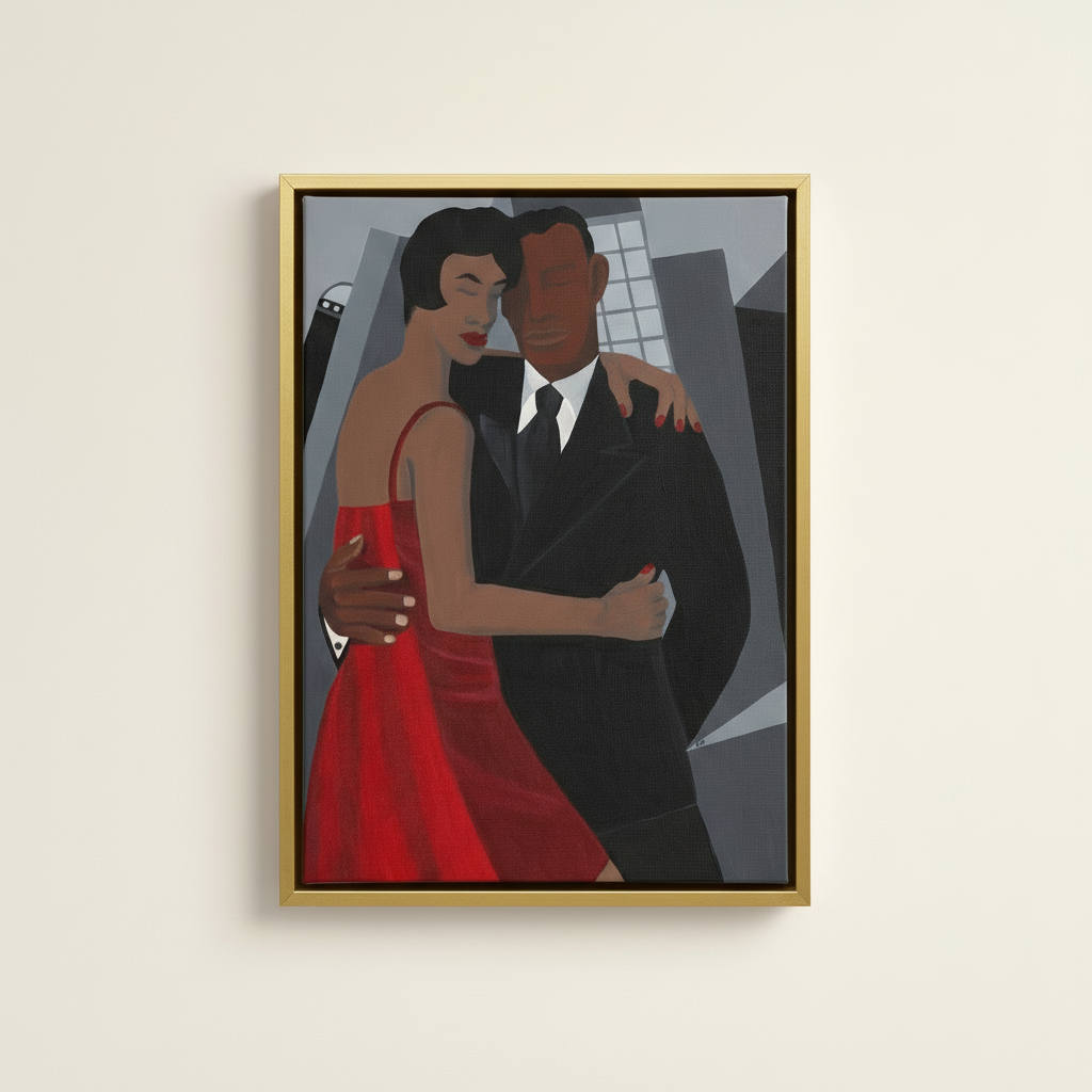 Night on the Town — Framed Canvas Print, Gold
