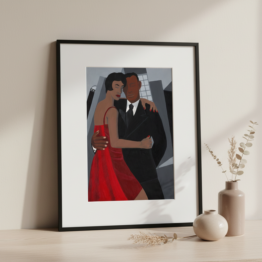 Night on the Town Black couple art print — African American love and romance artwork by Antionette Simmons Hodges