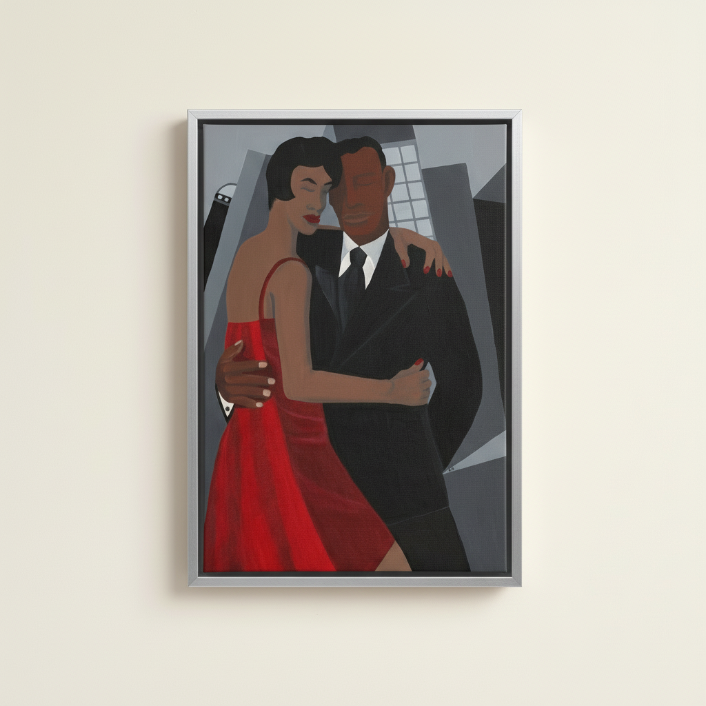 Night on the Town — Framed Canvas Print, Silver