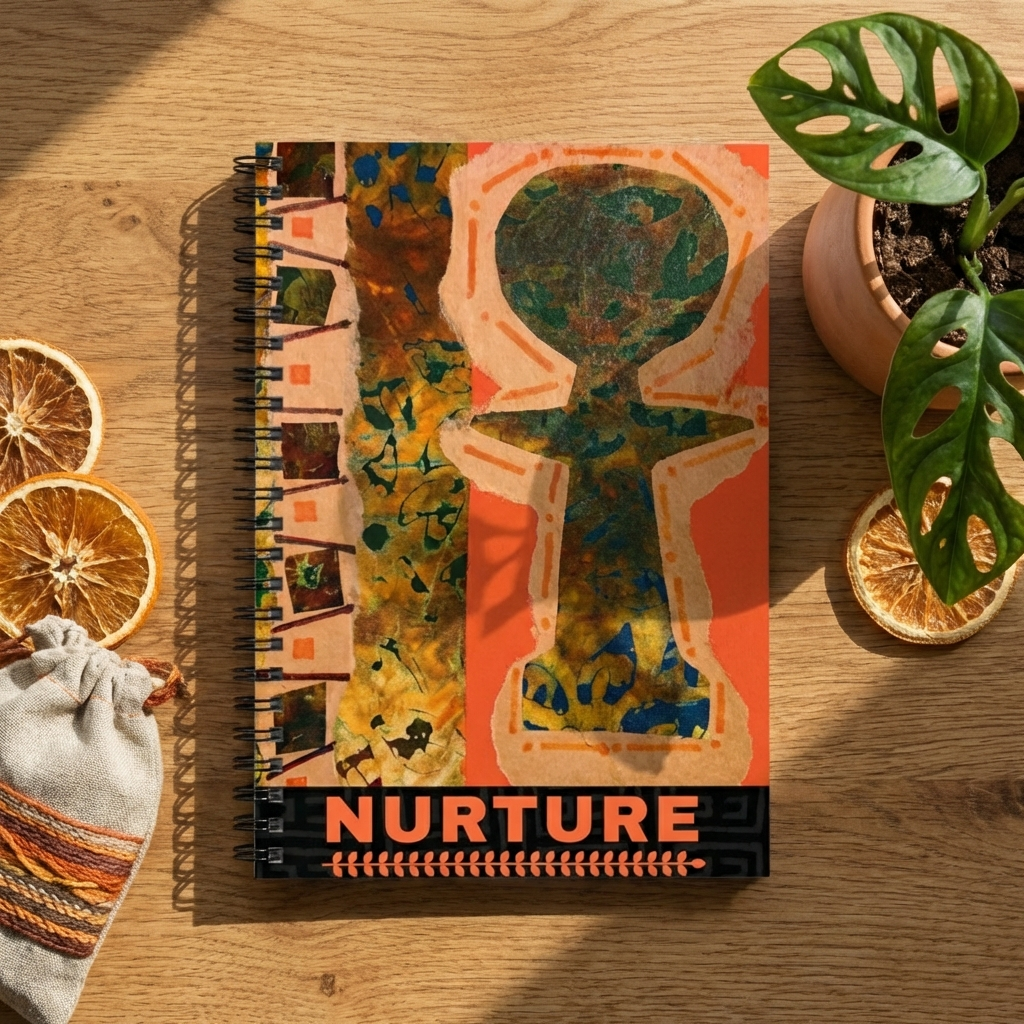 Nurture Afrocentric Spiral Notebook | Mixed Media Art Journal, Ruled 6"x8"
