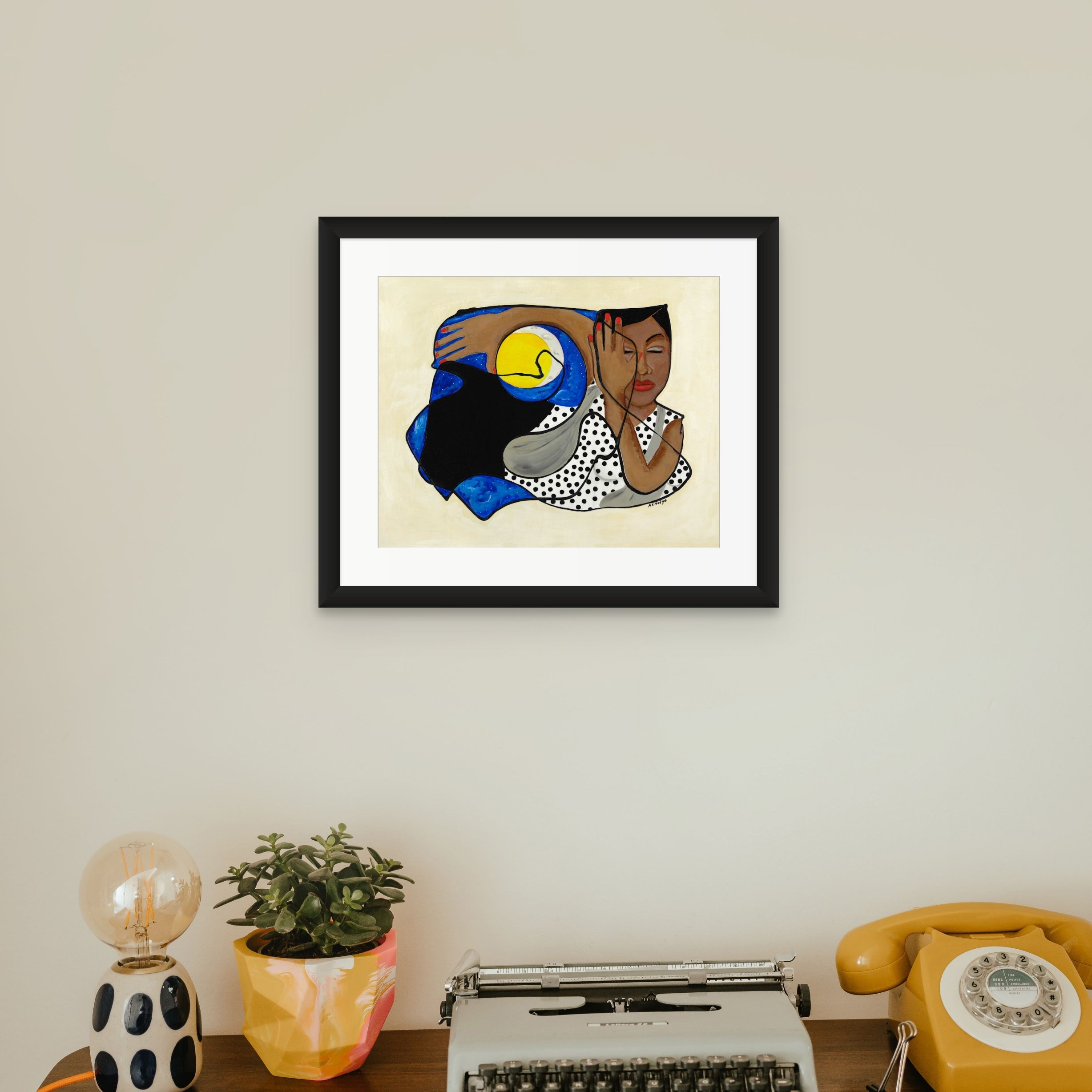 One With the Universe continuous line art print in black frame — cosmic Black art by Antionette Simmons Hodges (1)