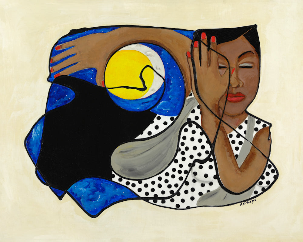 One With the Universe continuous line art print in black frame — cosmic Black art by Antionette Simmons Hodges (2)