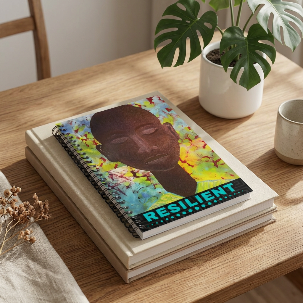 Resilient Afrocentric Spiral Notebook | Mixed Media Art Journal, Ruled 6"x8"