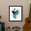 Rock On continuous line art print in black frame — music-inspired Black art by Antionette Simmons Hodges (1)