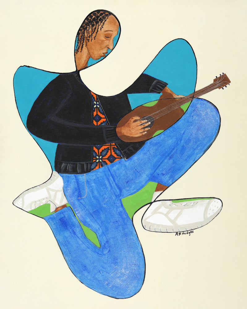 Rock On continuous line art print in black frame — music-inspired Black art by Antionette Simmons Hodges (2)