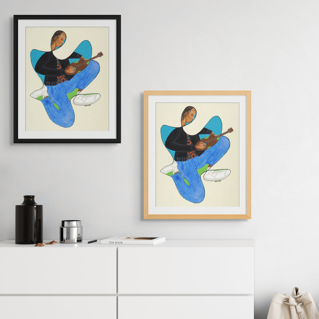 Rock On continuous line art print in black frame — music-inspired Black art by Antionette Simmons Hodges (3)
