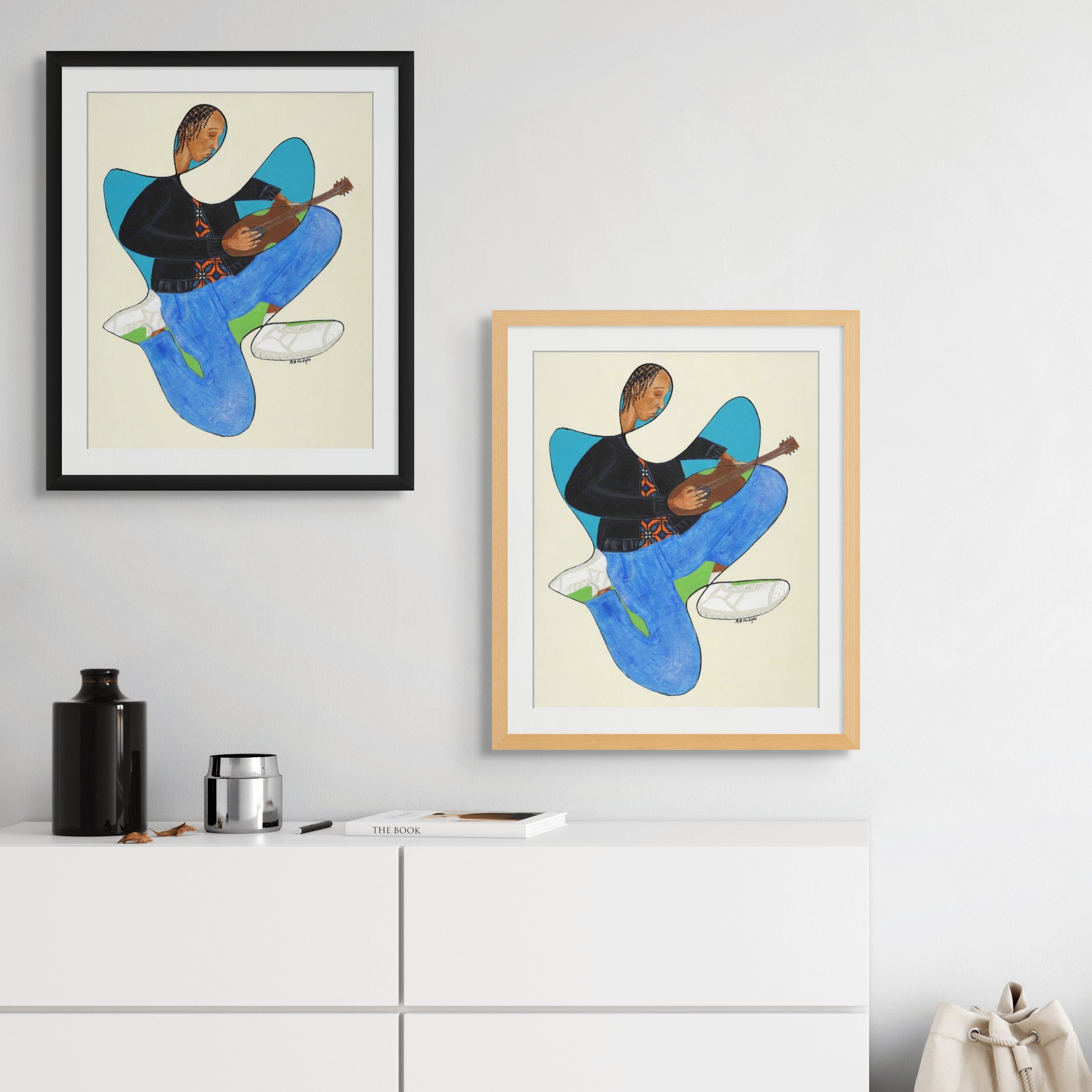 Rock On continuous line art print in black frame — music-inspired Black art by Antionette Simmons Hodges (3)