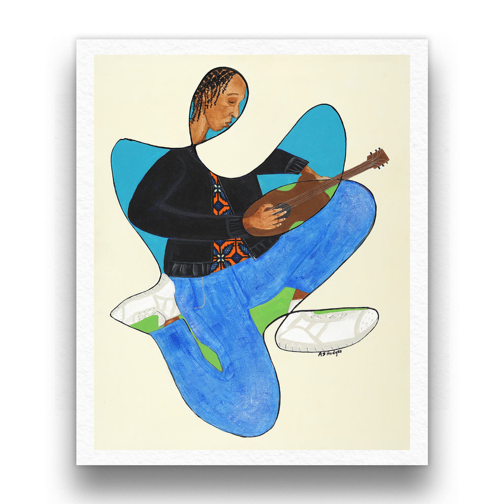 Rock On continuous line art print in black frame — music-inspired Black art by Antionette Simmons Hodges (4)