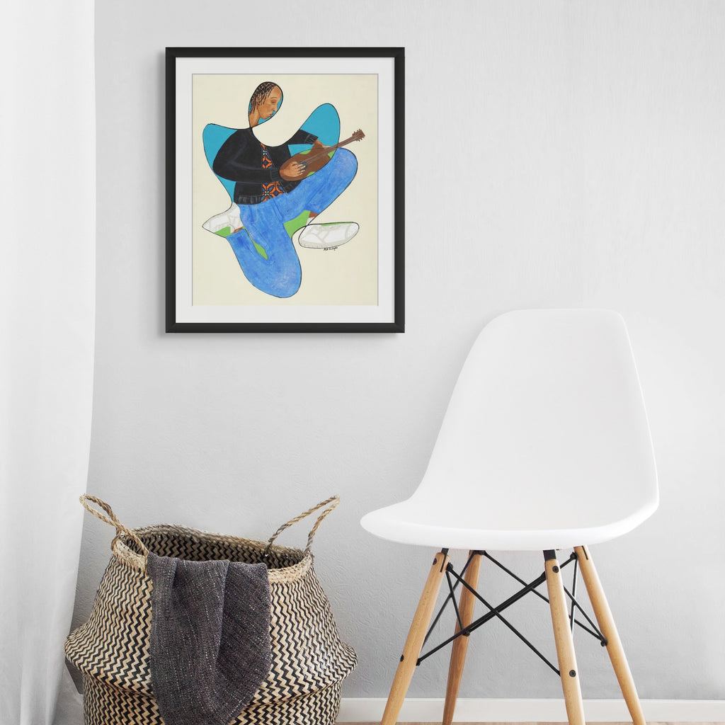 Rock On continuous line art print in black frame — music-inspired Black art by Antionette Simmons Hodges (7)