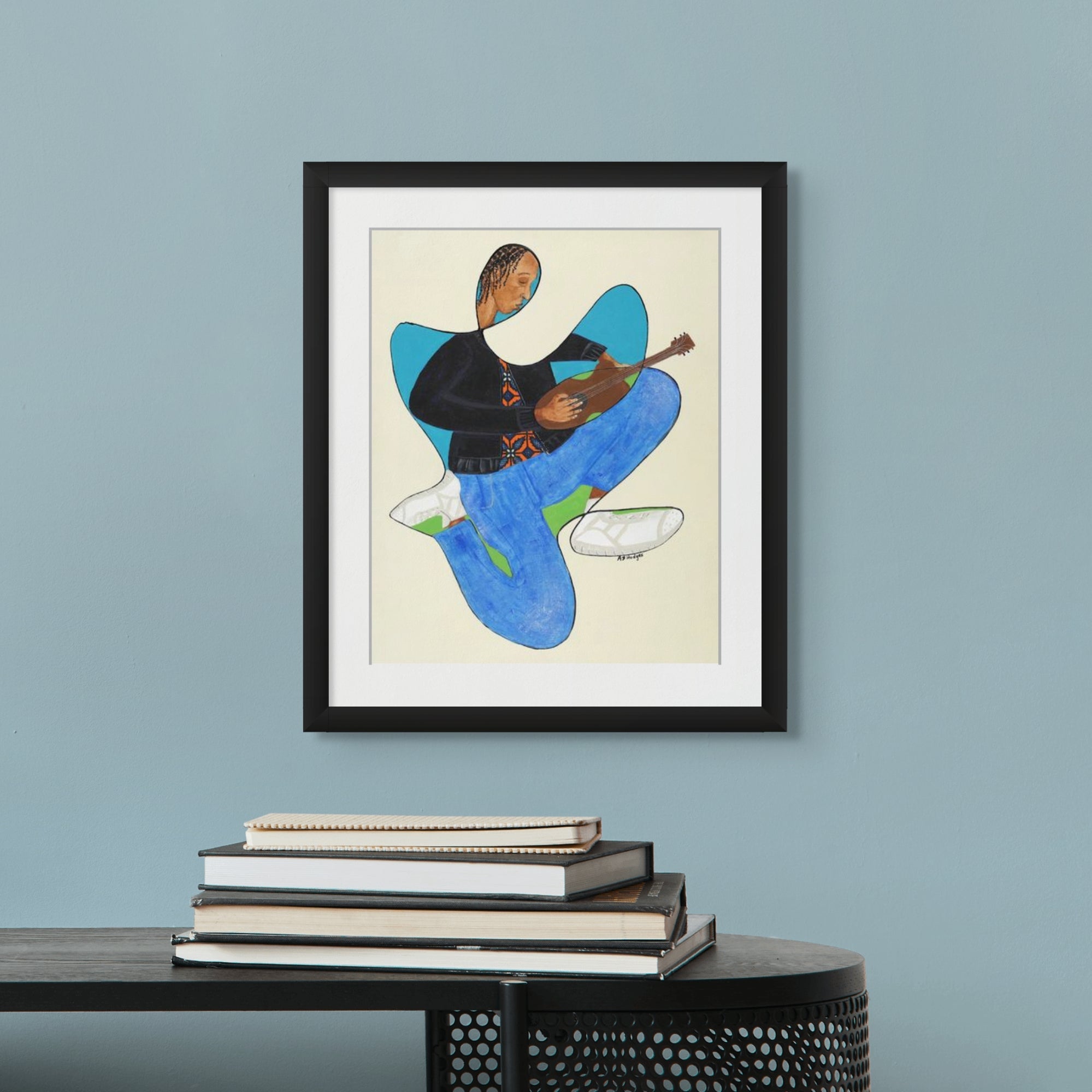 Rock On continuous line art print in black frame — music-inspired Black art by Antionette Simmons Hodges (8)