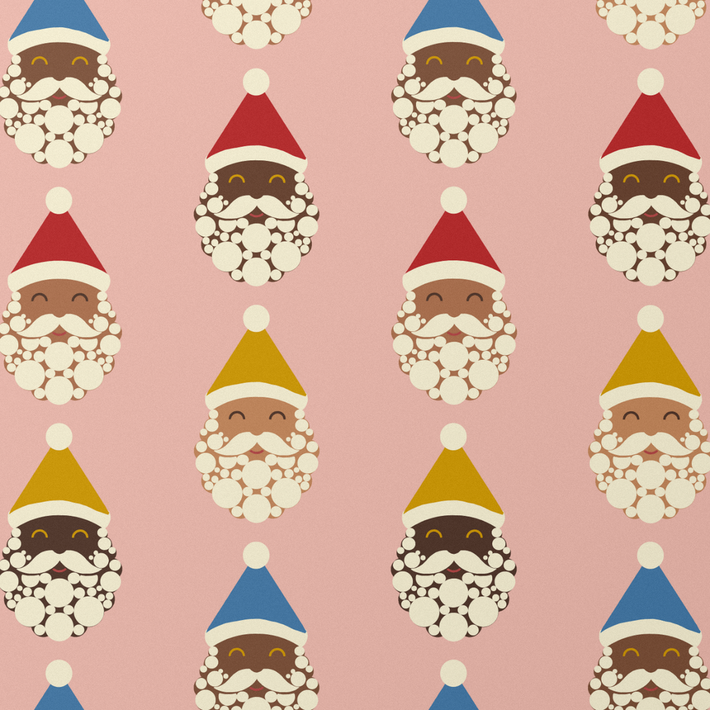Black Santa Crew wrapping paper, Blush