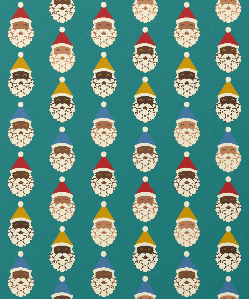 Santa Crew Christmas gift wrapping paper, all colorways, pattern close up