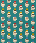 Santa Crew Christmas gift wrapping paper, all colorways, pattern close up