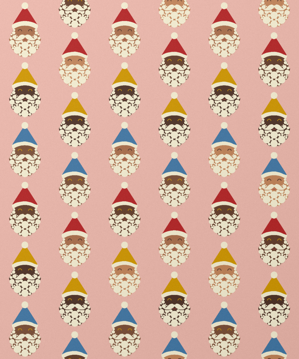 Santa Crew Christmas gift wrapping paper, all colorways, pattern close up