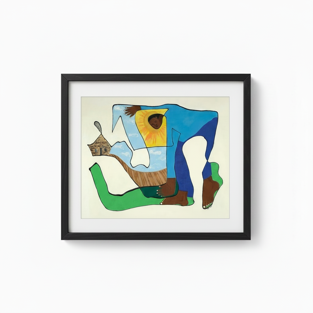 Sharecropper continuous line print in black frame — Black history heritage art