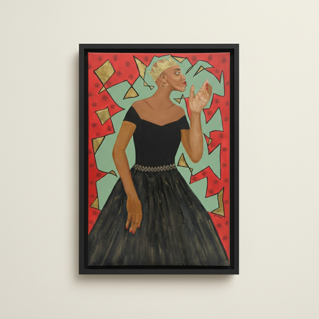 She Wears the Crown — Framed Canvas Print, Black