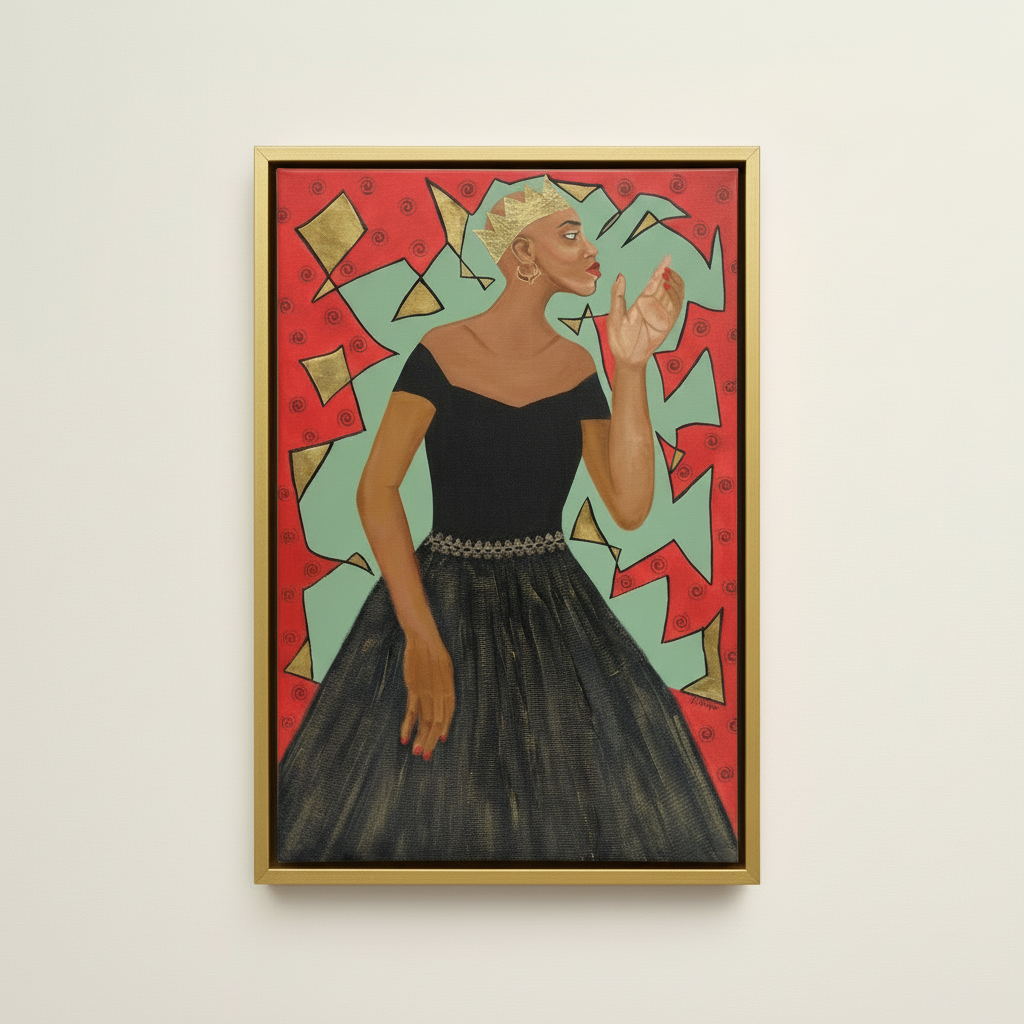 She Wears the Crown — Framed Canvas Print, Gold