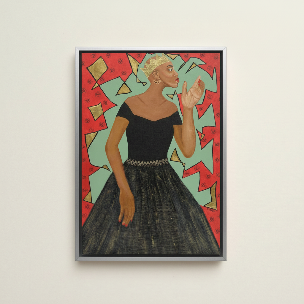 She Wears the Crown — Framed Canvas Print, Silver