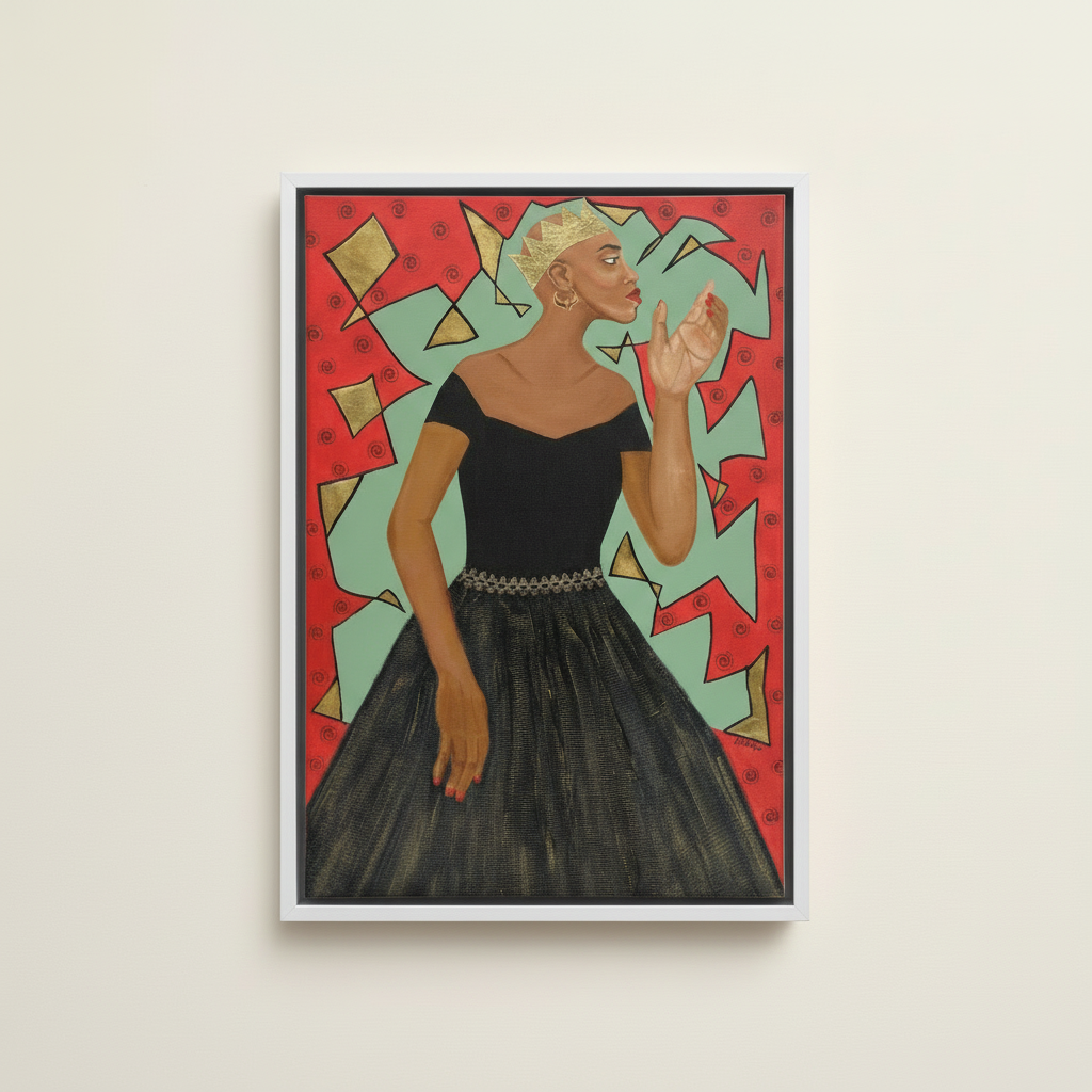 She Wears the Crown — Framed Canvas Print, White