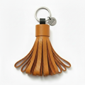 Small orange leather tassel keychain with nickel charm and 26mm nickel key ring