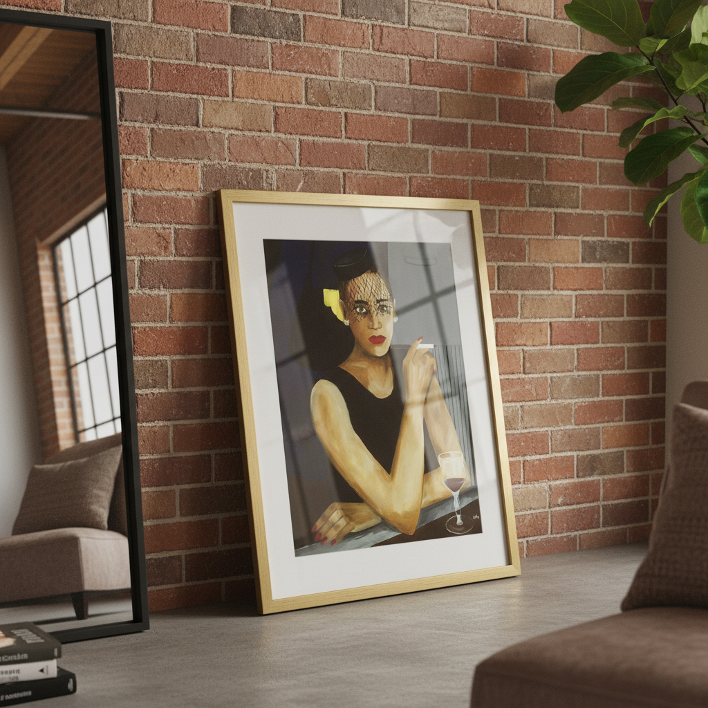 Sophisticated Lady framed giclee print, lifestyle view — Black jazz woman art by Antionette Simmons Hodges