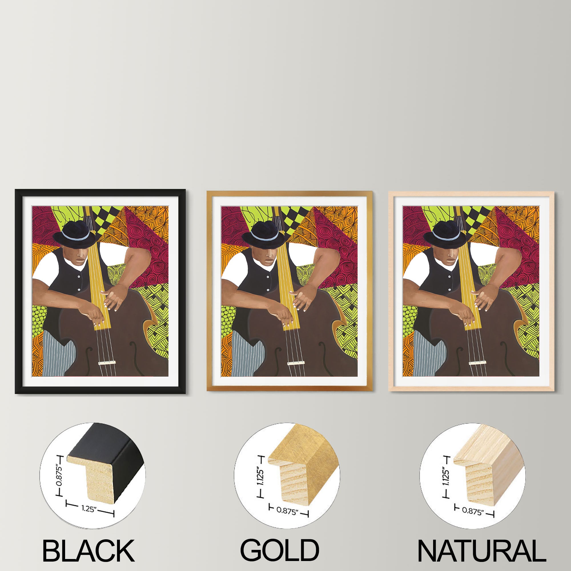 Tangle Series Bass Player Fine Art Print  - Framed Jazz Wall Decor