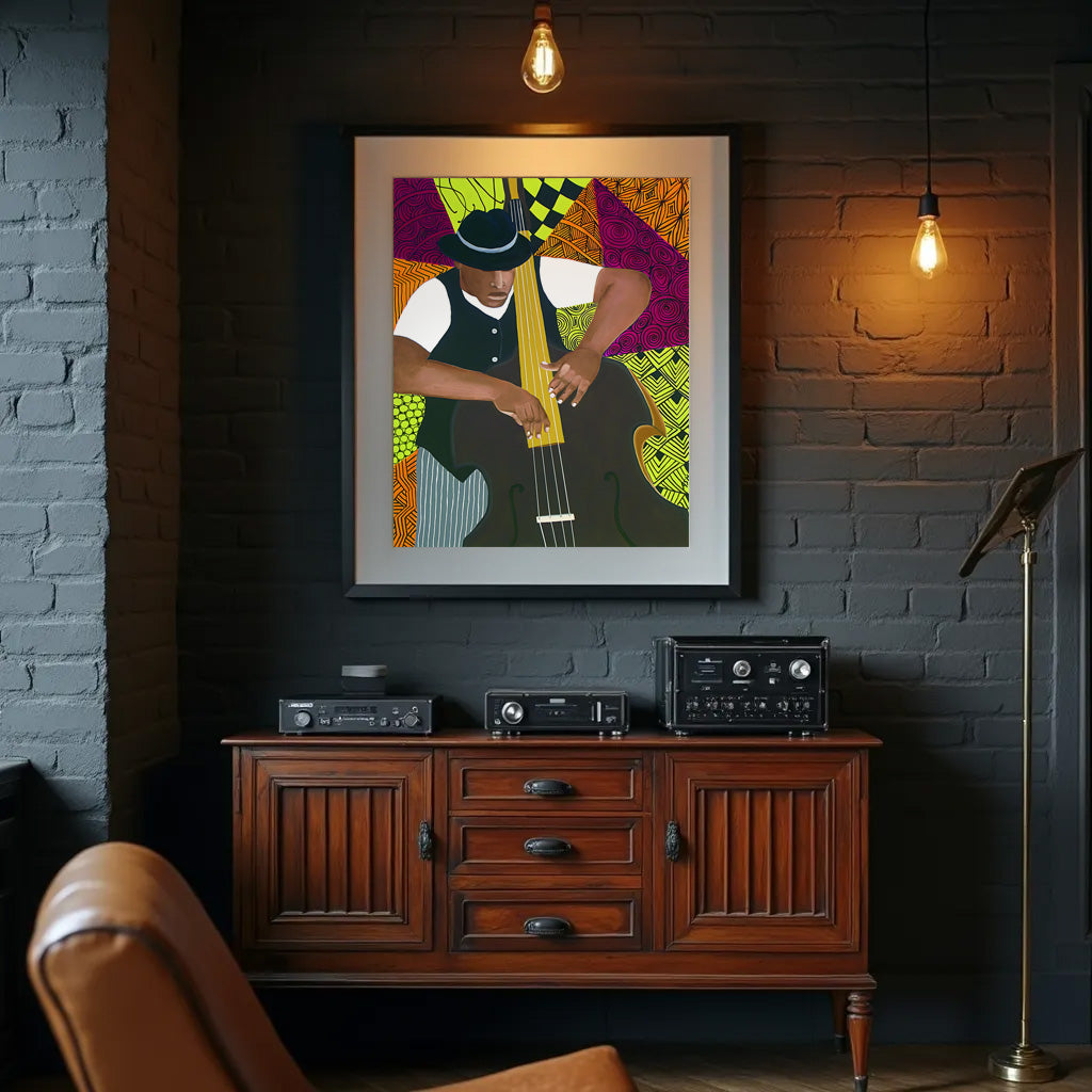 Tangle Series Bass Player Fine Art Print  - Contemporary Jazz Wall Decor