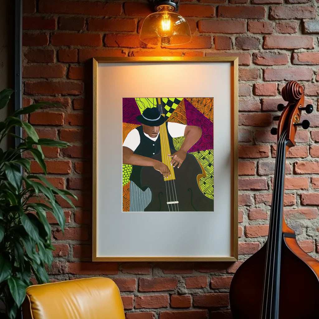 Tangle Series Bass Player Fine Art Print  - Contemporary Jazz Wall Decor
