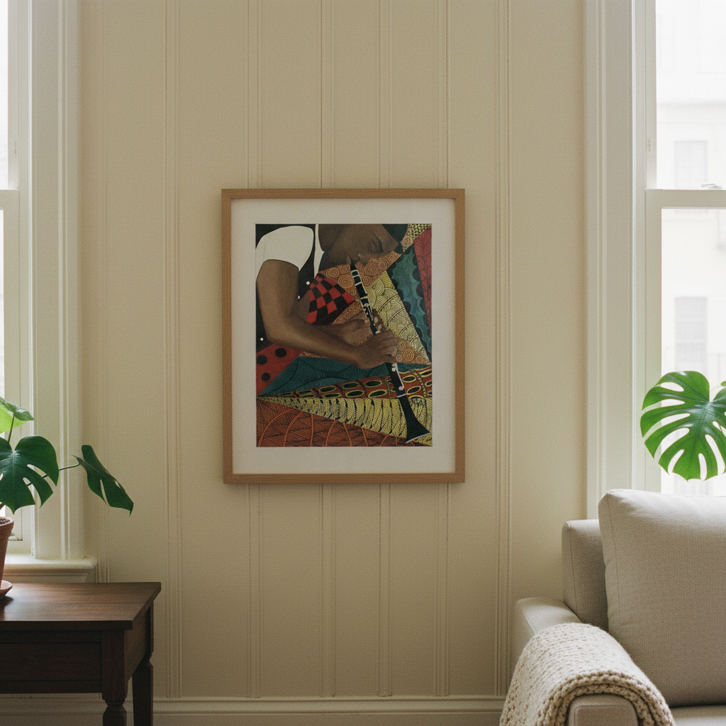 Tangle Clarinet framed giclee print — Black clarinet player jazz art by Antionette Simmons Hodges (4)