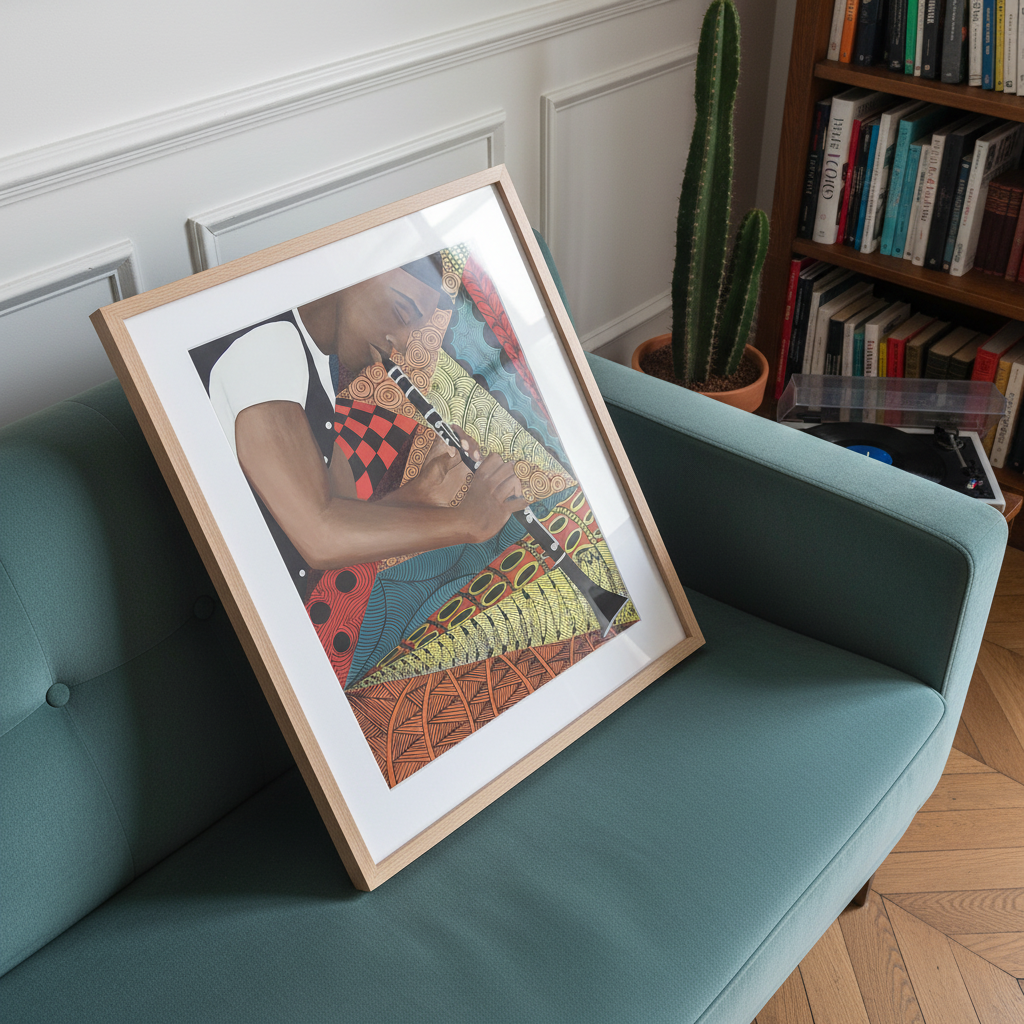Tangle Clarinet framed giclee print — Black clarinet player jazz art by Antionette Simmons Hodges (5)