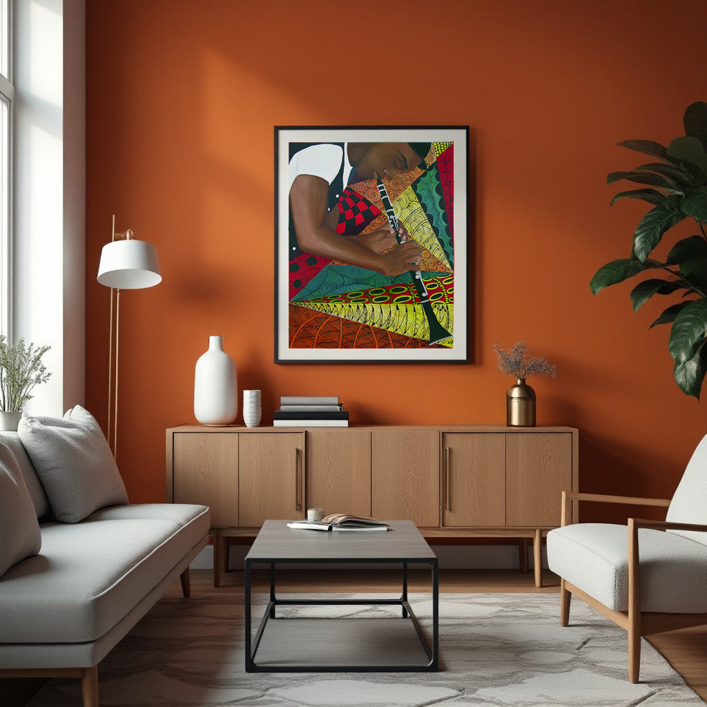 Tangle Series Clarinet Player Fine Art Print  - African American Jazz Art Contemporary Music Wall Decor