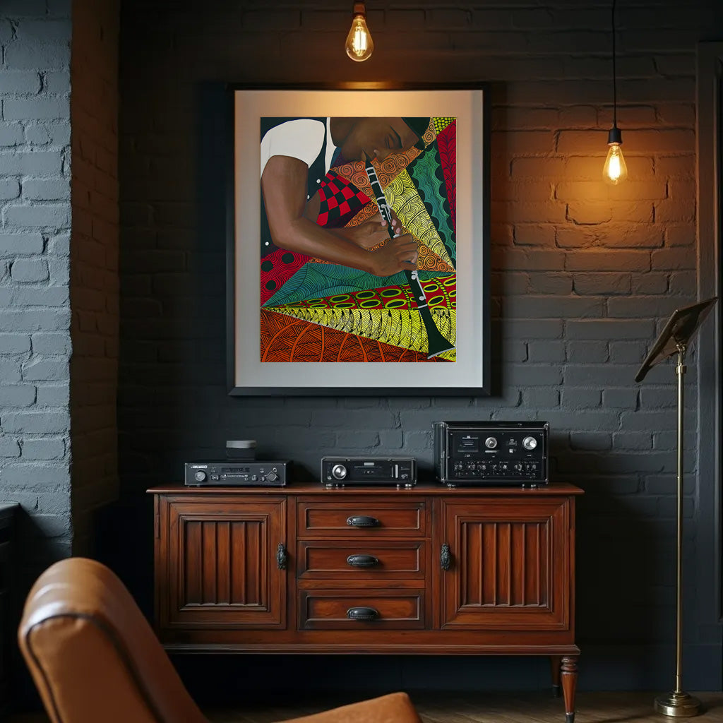 Tangle Series Clarinet Player Fine Art Print  - African American Jazz Art Contemporary Music Wall Decor