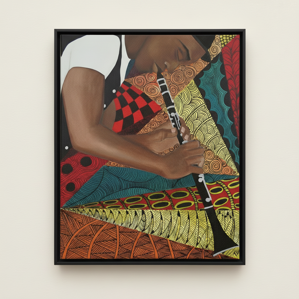 Tangle Clarinet — Framed Canvas Print, Black