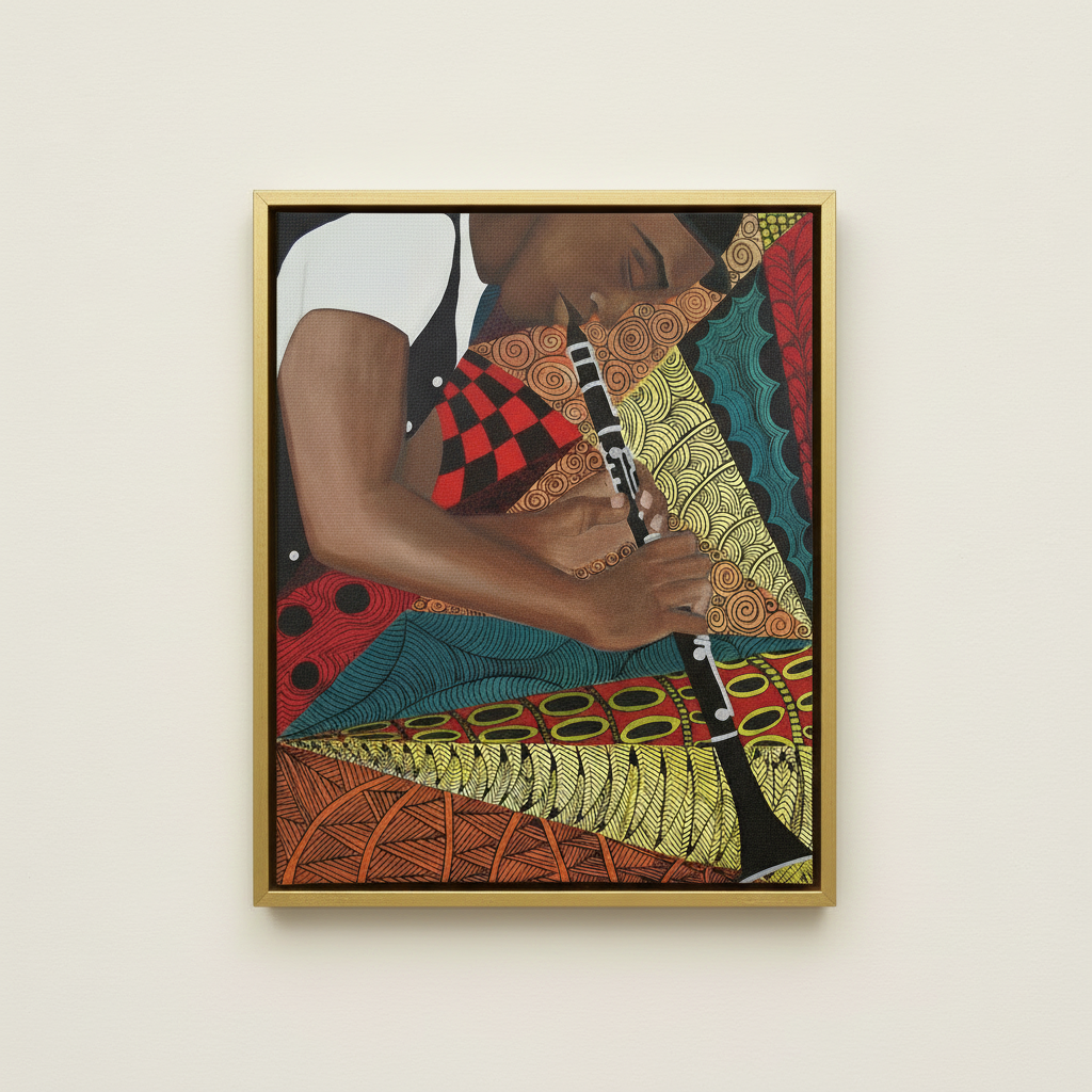 Tangle Clarinet — Framed Canvas Print, Gold